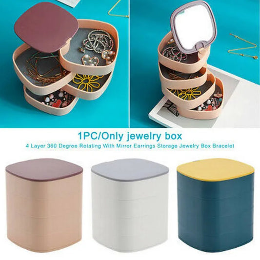 4 Layer Jewelry Box with Mirror 360 Degree Rotatable Jewelry Organizer