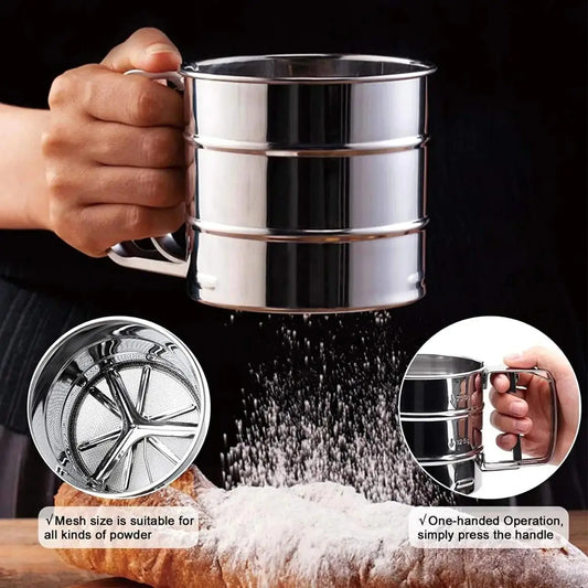 Stainless Steel Flour Sifter with Hand Press Design