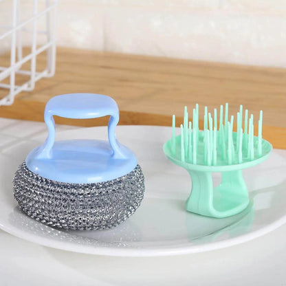 Wire Sponge Handle Kitchen Cleaning Steel Wire Ball DP